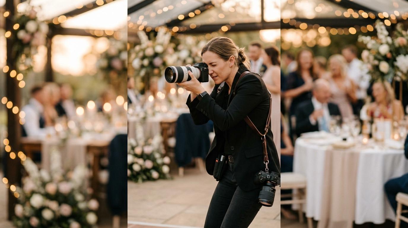 A wedding photographer capturing a shot